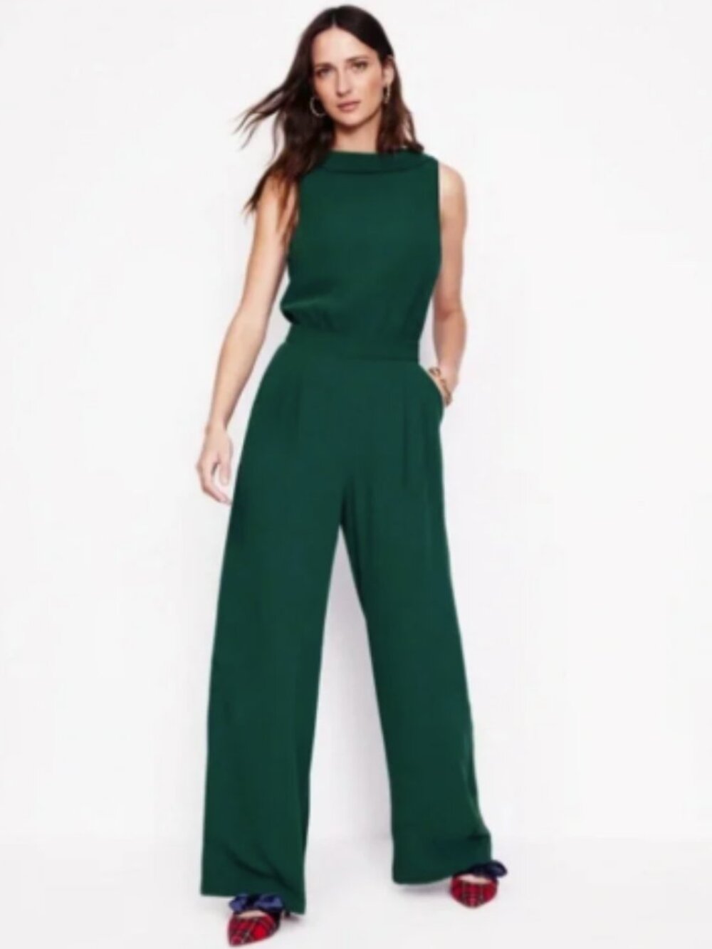 NWT Boden Clarissa Sleeveless Round Collar Wide Leg Jumpsuit Glade Green 8